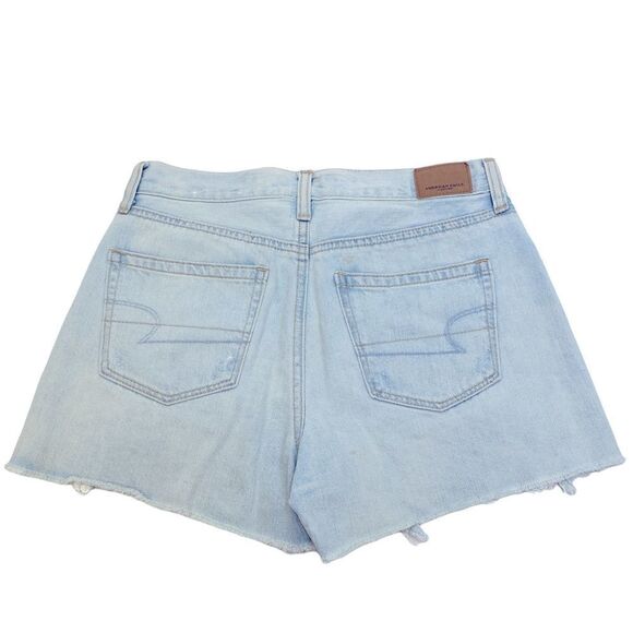 American Eagle Womens Blue Light Wash High Rise Distressed Mom Shorts - Picture 2 of 4